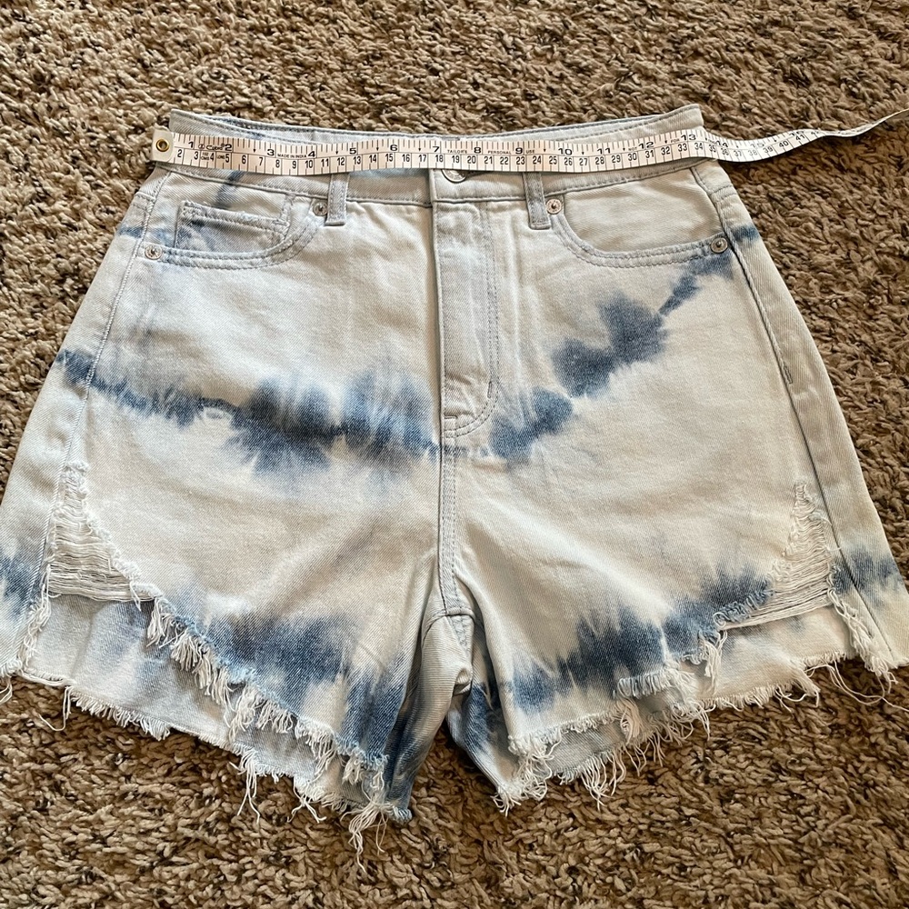 American Eagle Outfitters Blue and White Jean Shorts with Tie-Dye Pattern